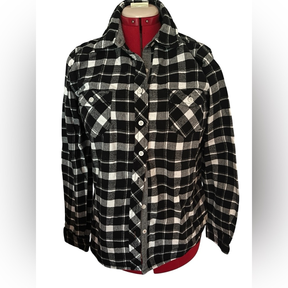 Cozy Weatherproof Black & White Flannel Plaid Shirt – Size Large